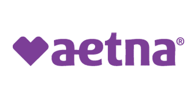 A purple aetna logo is shown on the side of a black background.